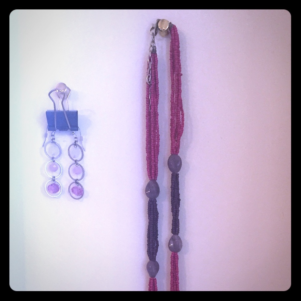 Like New Long beaded necklace with Free earrings!!